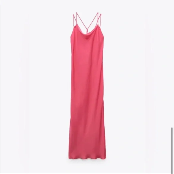 💖 ZARA Bloggers Fav Satin Draped-Neck Midi/Maxi Dress. Size LG. Excellent Cond! - Picture 11 of 16